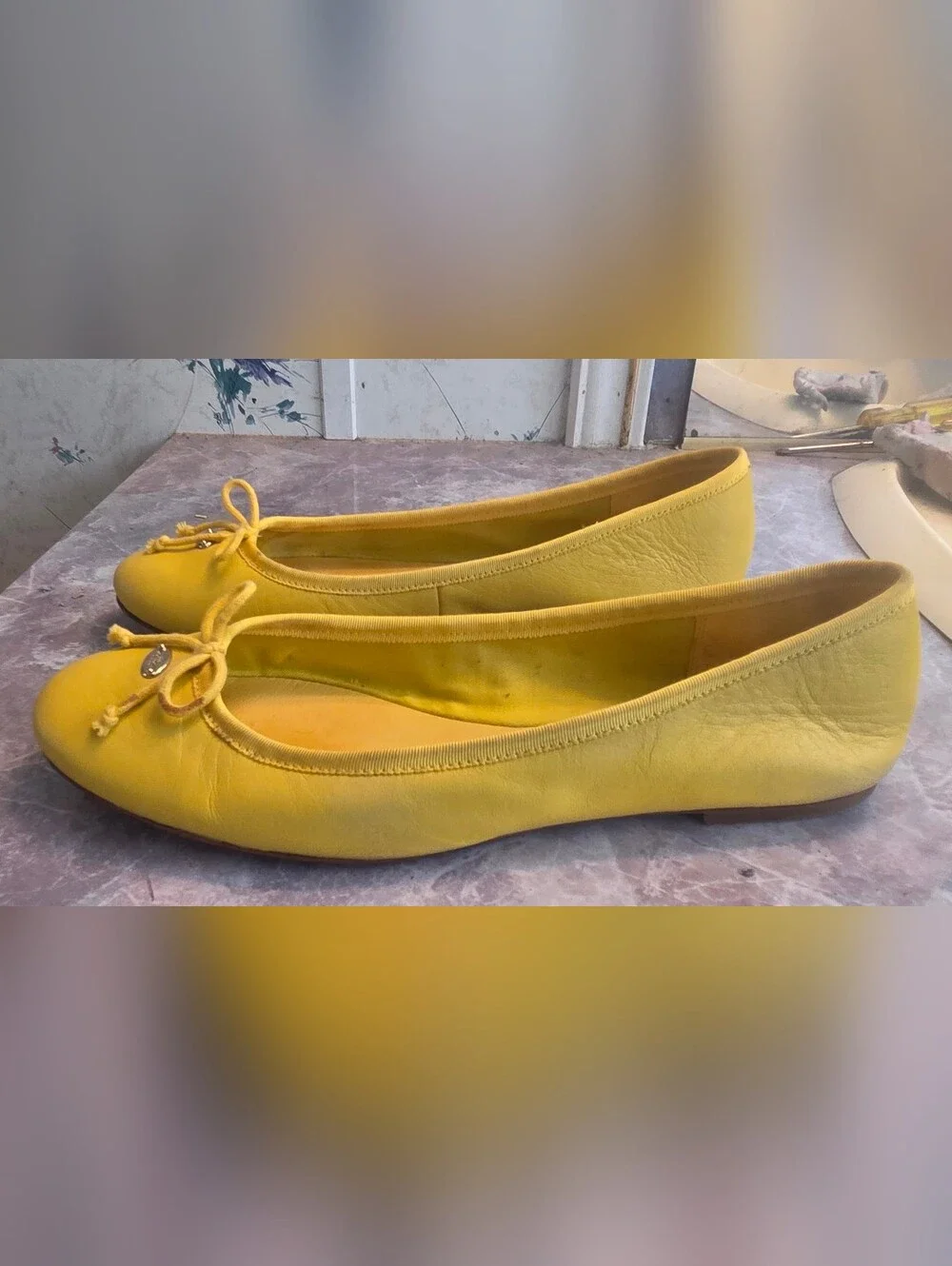 Coach Women's Yellow Leather Ballet Flats